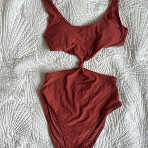 Aerie Terracotta One-Piece Swimsuit with tie front and high cut bottoms Size s